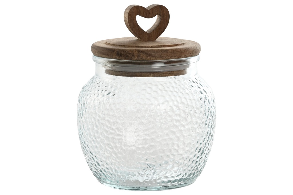 Bote de cristal y acacia con corazón