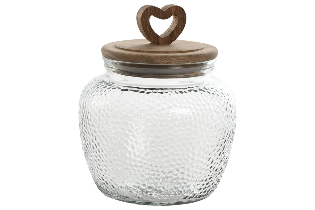 Bote de cristal y acacia con corazón