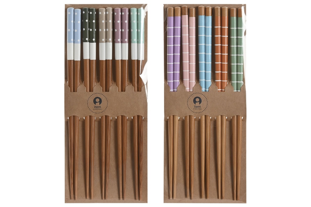 Palillos (set de 10) de bambú, 2 diseños surtidos