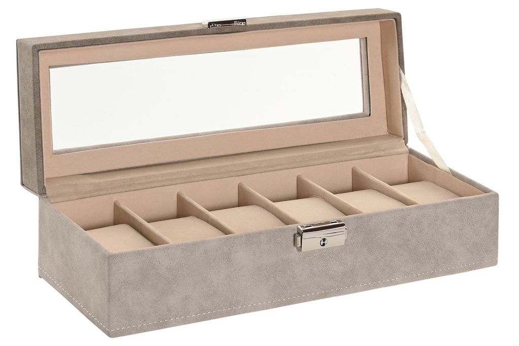 Joyero de PU y MDF, gris