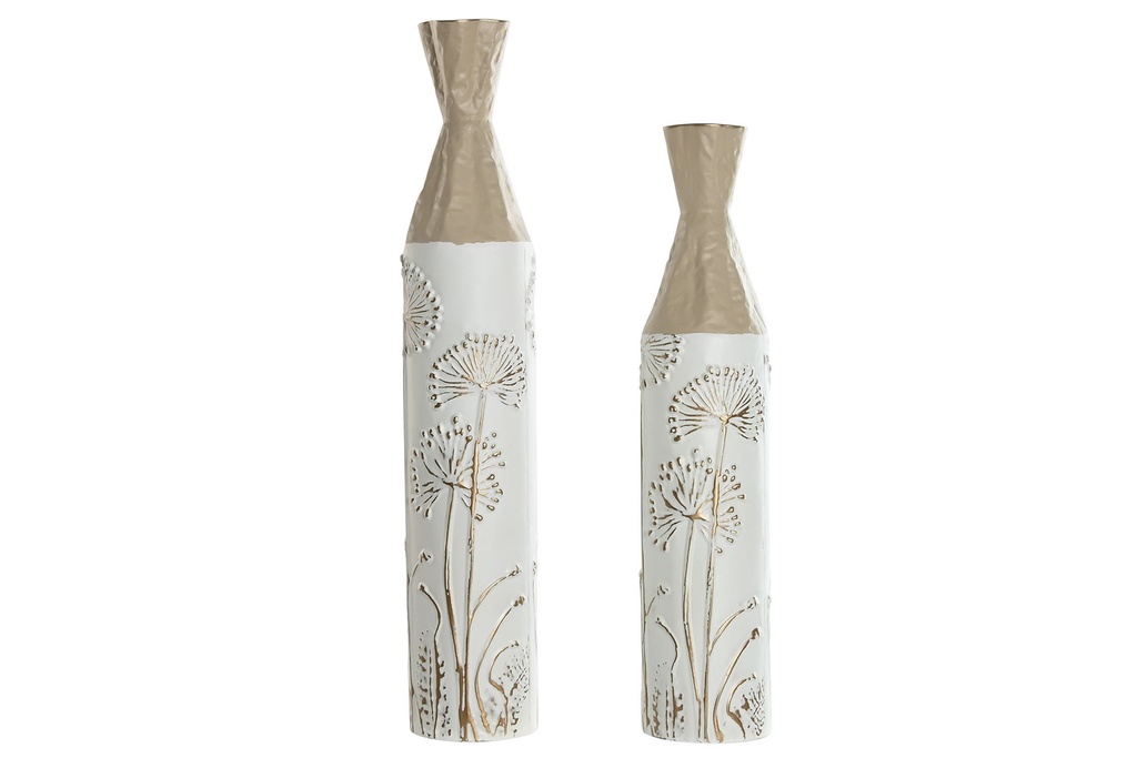 Jarrón de metal con flores, beige, grande