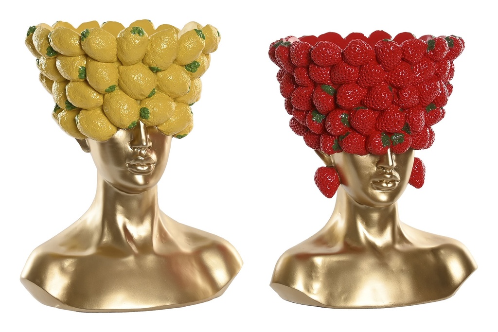 Jarrón de resina con fruta, dorado, 2 diseños surtidos