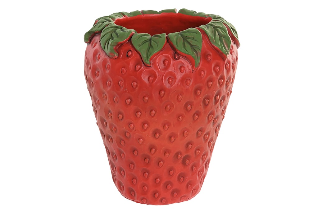 Jarrón de cemento con fresas, rojo