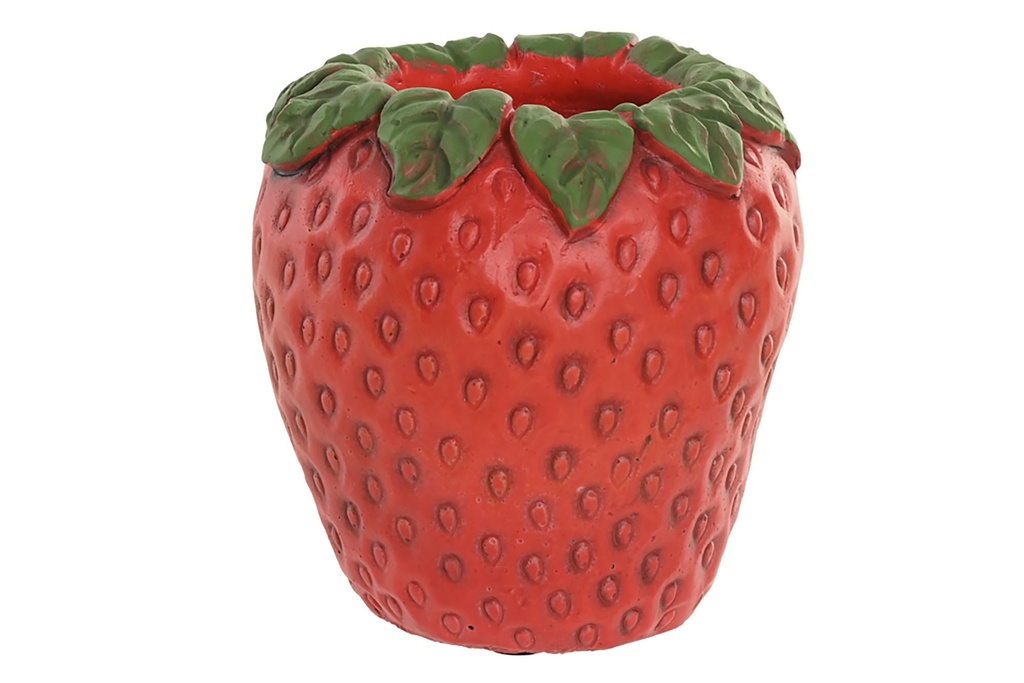 Jarrón de cemento con fresas, rojo