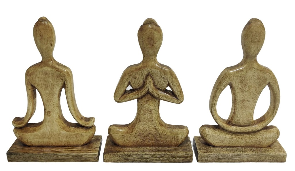 Figura de mango con yoga, natural, 3 diseños surtidos