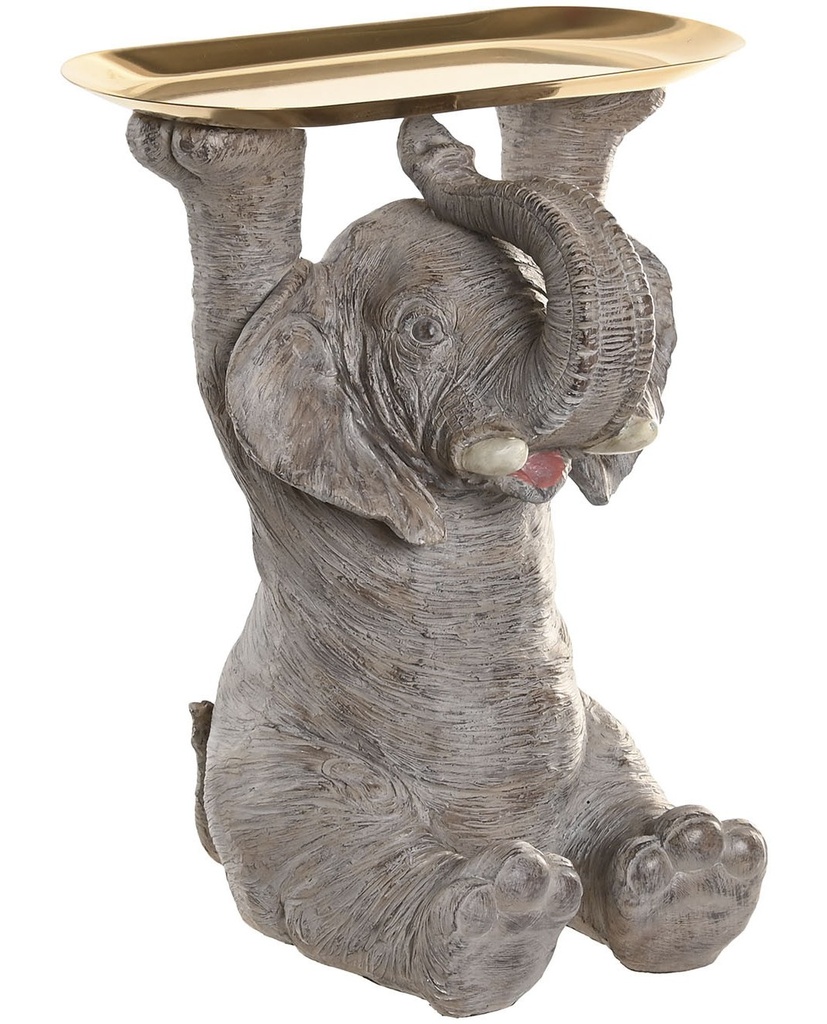 Figura de resina y metal con elefante, gris