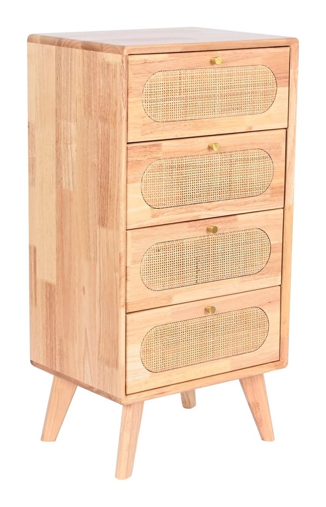 Cajonera de rubberwood y ratán, natural