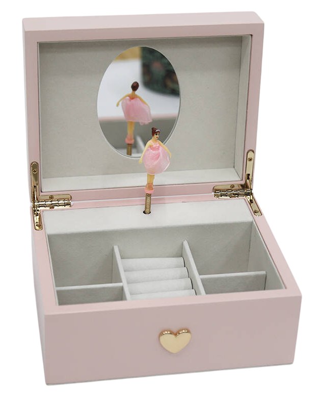Joyero de madera con espejo musical, rosa