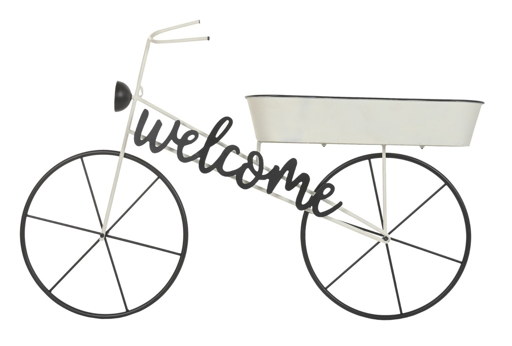 Expositor de metal con bicicleta, blanco