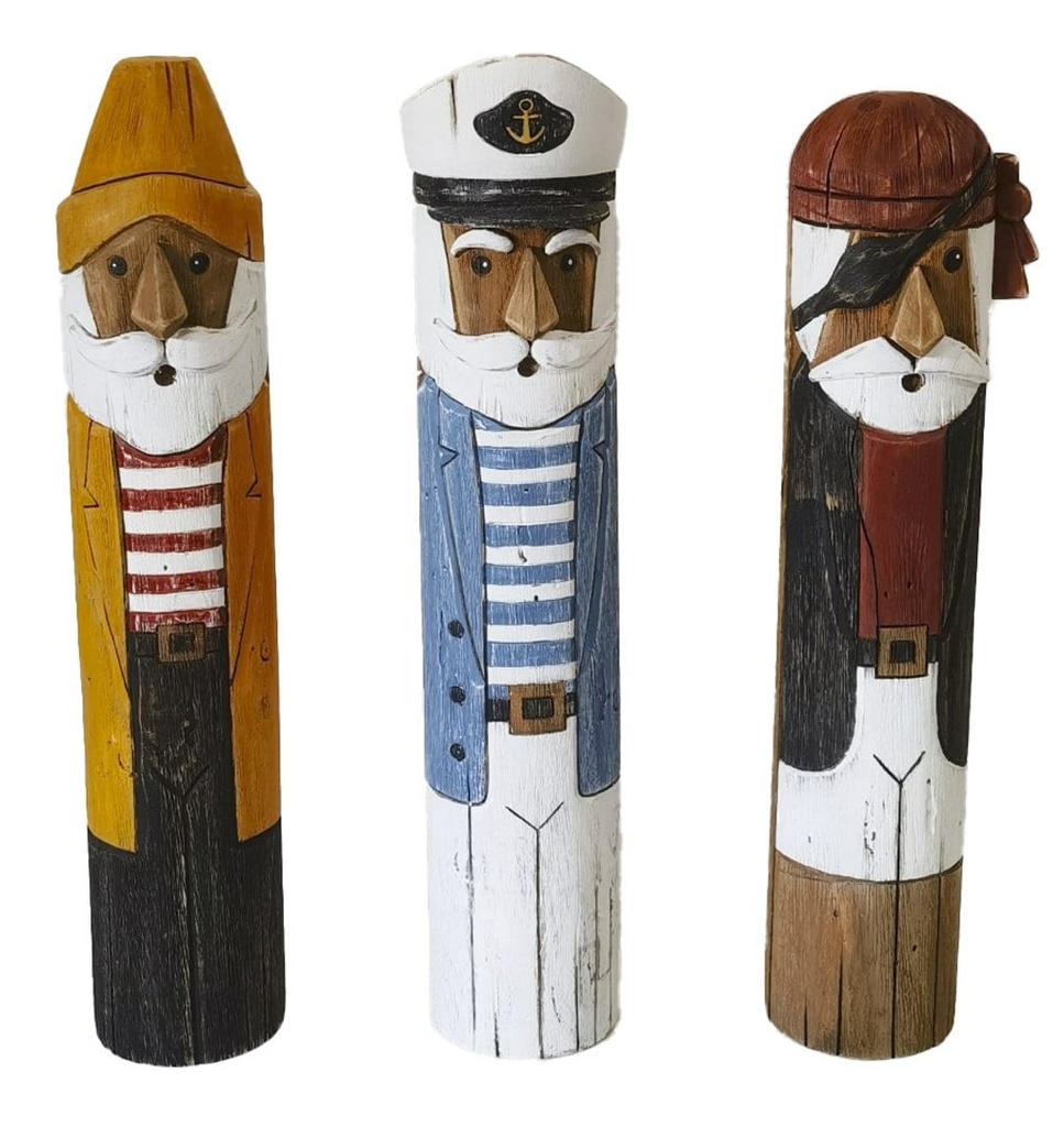 Figura de madera reciclada con capitán, 3 diseños surtidos
