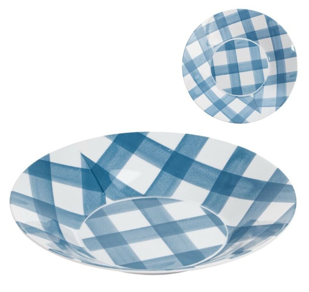 Plato sopero de melamina, vichy azul