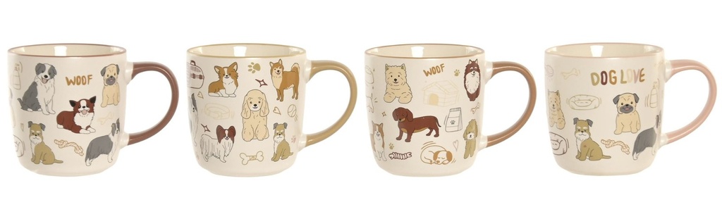 Mug de porcelana con perros, 4 diseños surtidos