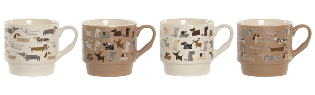 Mug de porcelana con perros, 4 diseños surtidos
