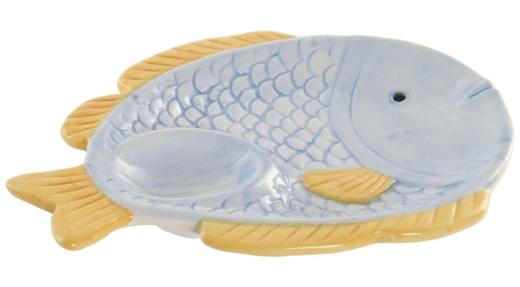Bandeja de gres con pez, azul celeste