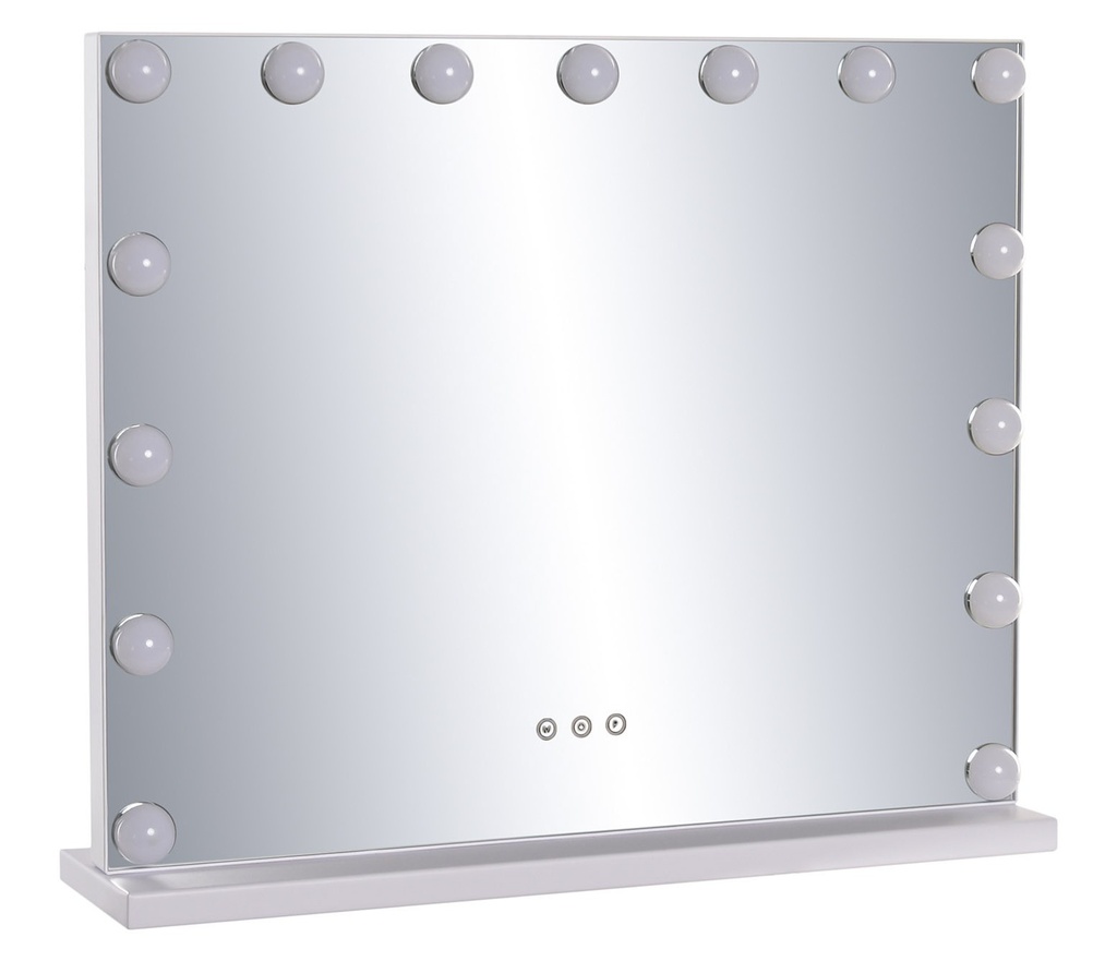 Espejo LED de cristal con 15 bombillas, táctil, blanco