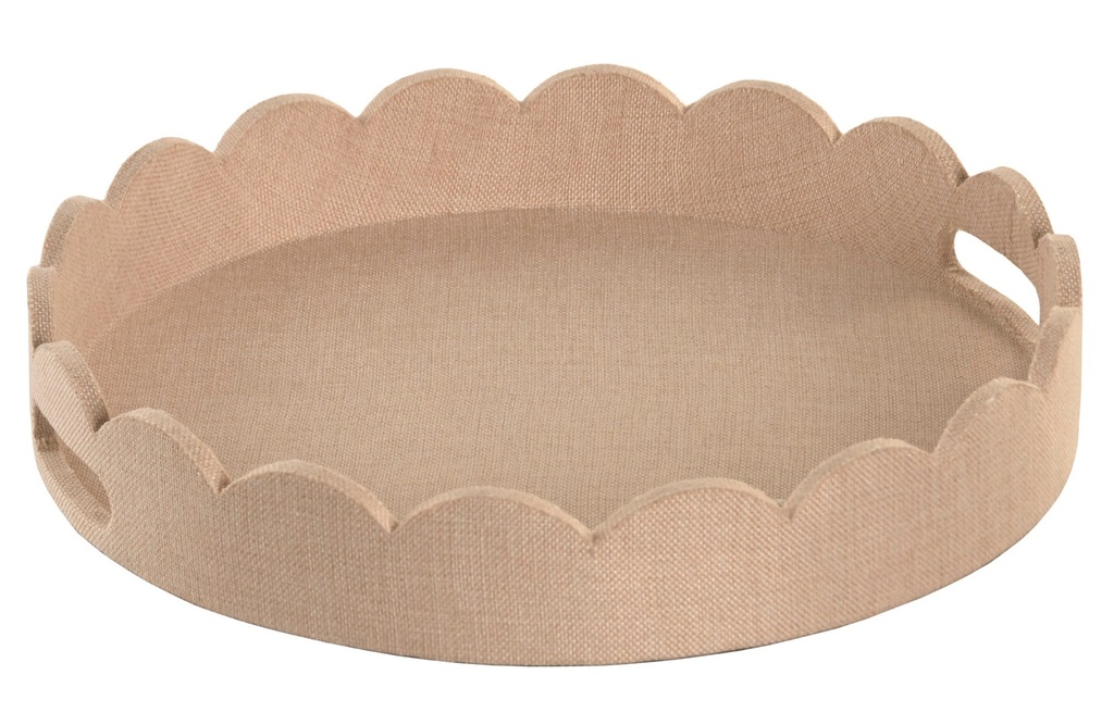 Bandeja de lino y MDF, tapizada, beige