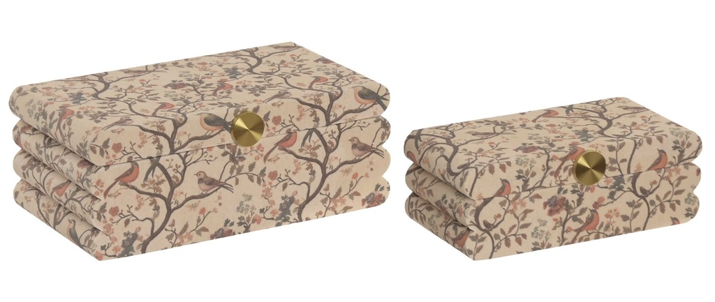 Caja de lino y MDF con hojas, tapizada, grande