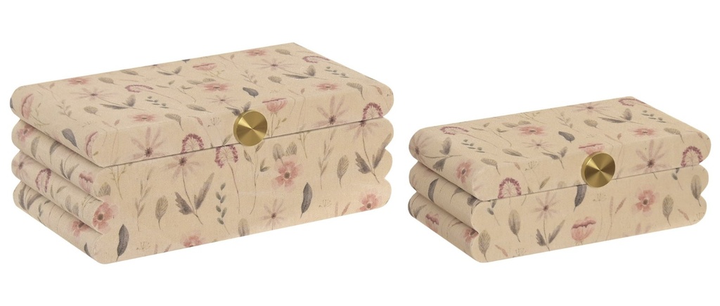 Caja de lino y MDF con pájaros, tapizada, grande