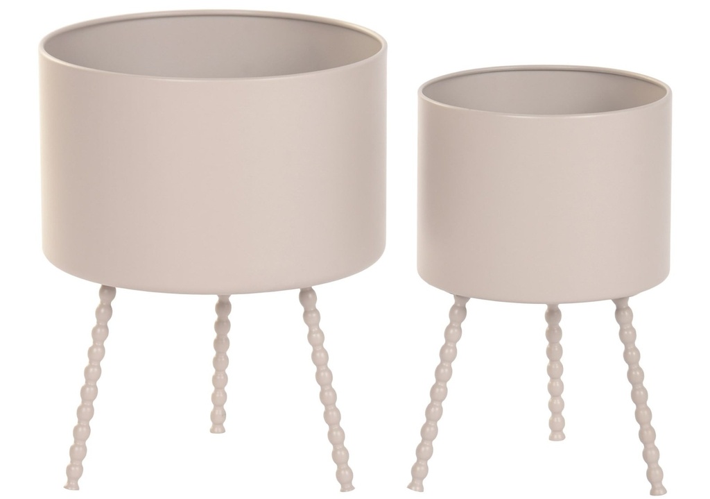 Macetero de metal con bolas, crema, grande