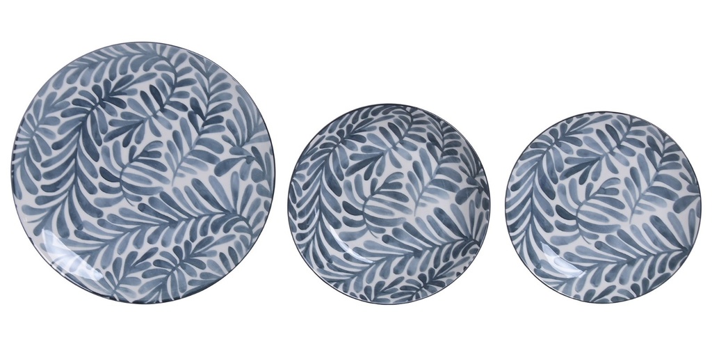 Vajilla de porcelana con hojas, azul (set de 18)