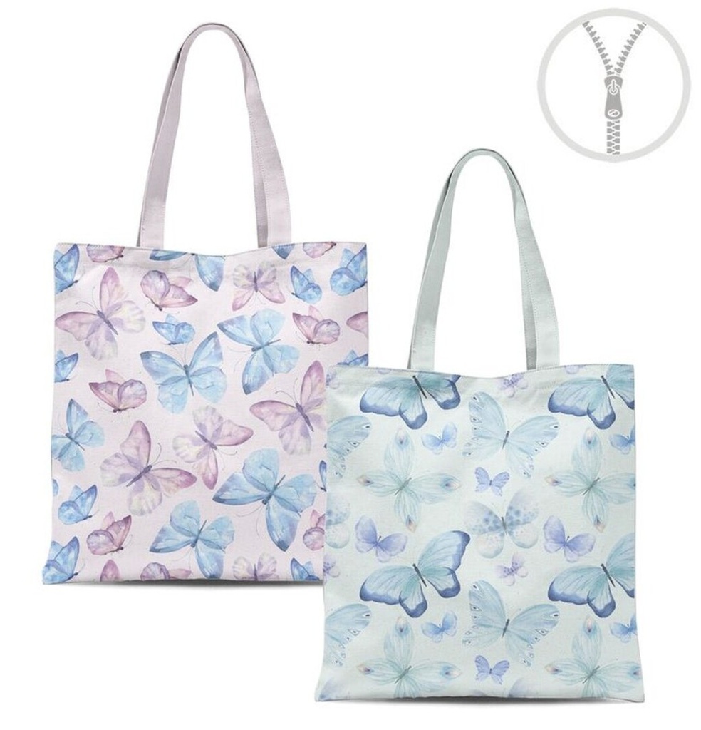 Bolsa de algodón con cremallera y mariposas, 2 diseños surtidos