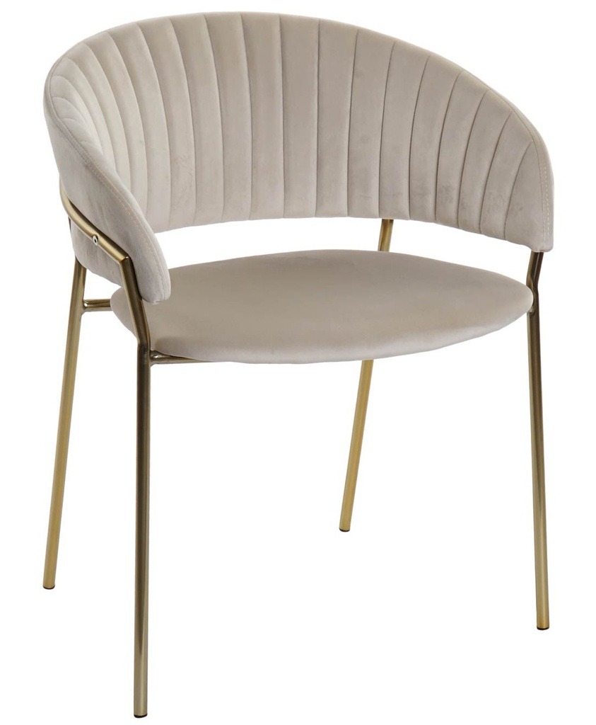 Silla de poliéster y metal, terciopelo, greige