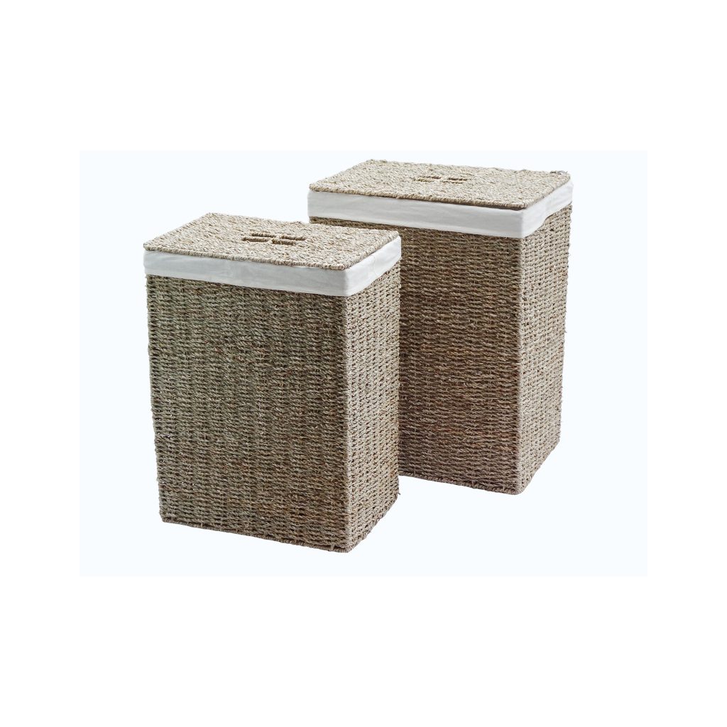 Cesta de ropa de seagrass y algodón, pequeña
