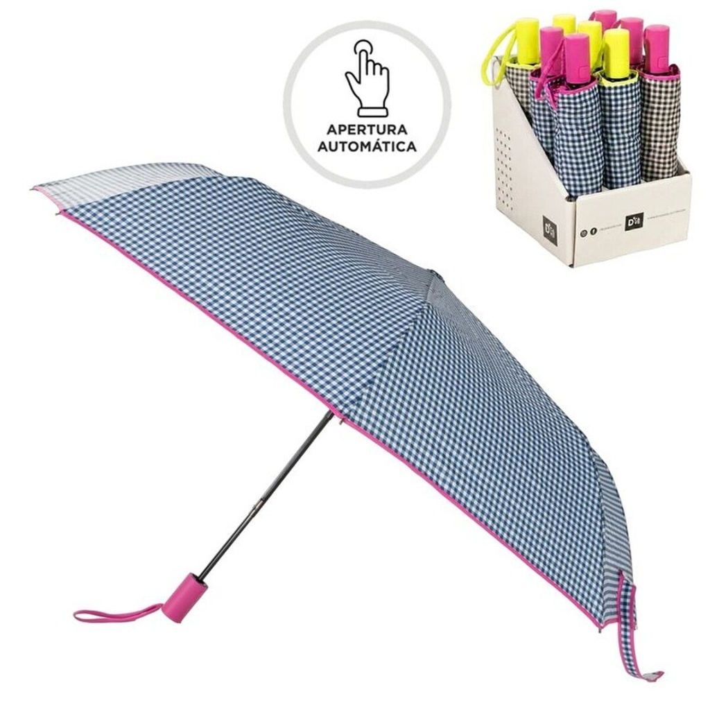 Paraguas plegable automático con fibra antiviento, vichy, 4 diseños surtidos