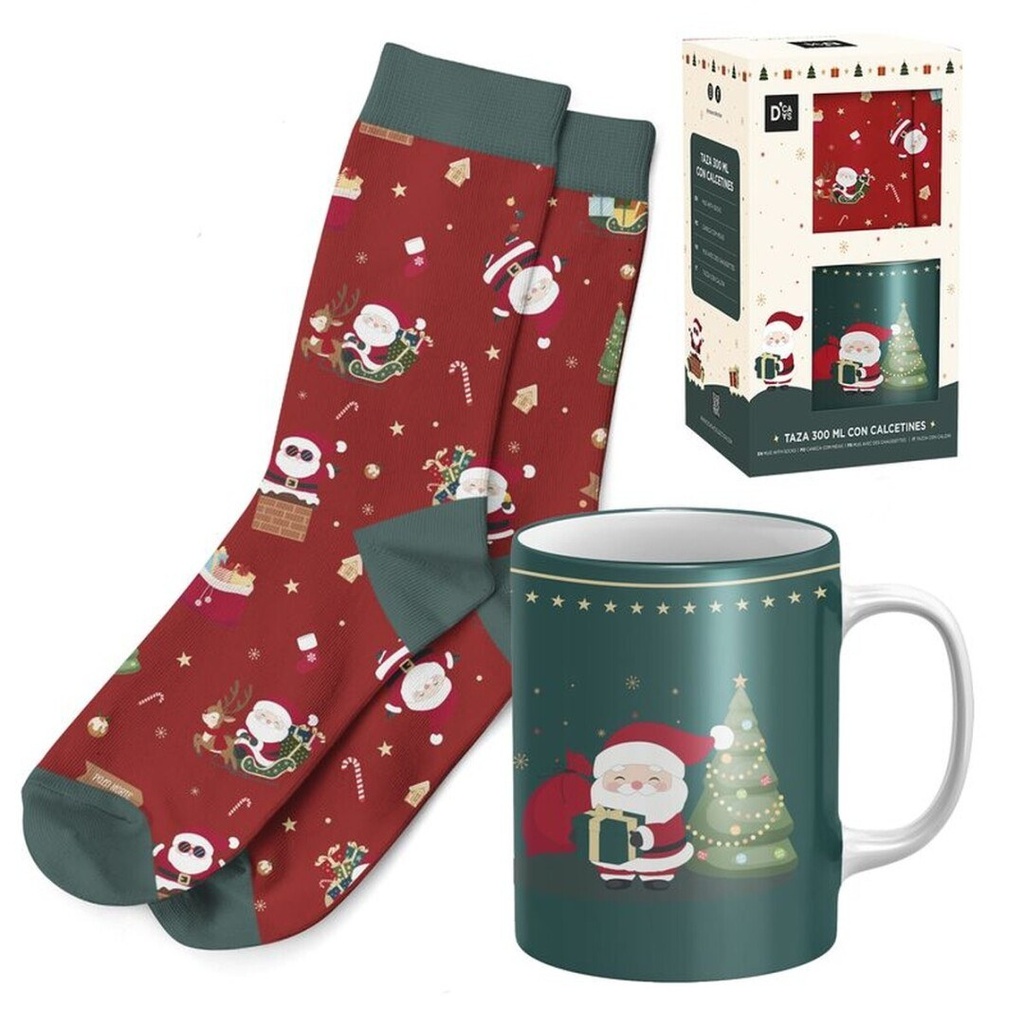Set de regalo de taza con calcetín de Papá Noel
