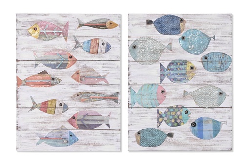 [97161] Cuadro de lienzo y MDF con peces, 2 diseños surtidos