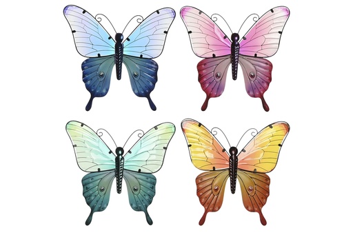 [97799] Decoración de pared de metal con mariposa, 4 diseños surtidos