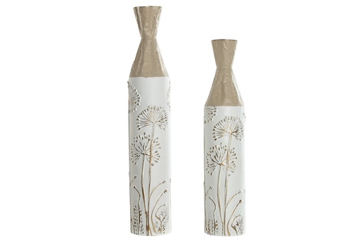 [98348] JARRON METAL 13,5X13,5X71 FLORES BEIGE G