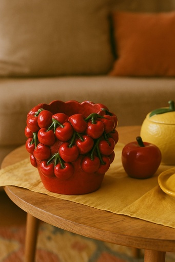 [98381] Jarrón de cemento con cerezas, rojo