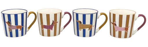 [99693] Mug de porcelana con perro y rayas, 4 diseños surtidos