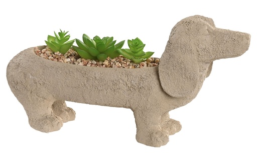 [99699] Planta de resina con perro, beige