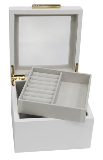 [99704] Joyero de madera y cristal, blanco