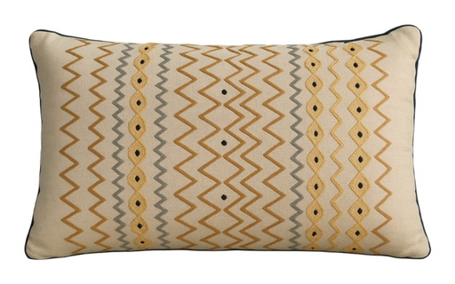 [99706] Cojín de algodón ikat bordado, crudo