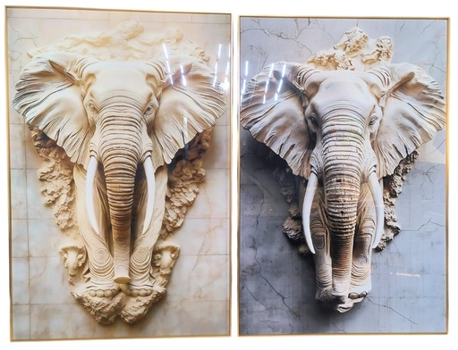 [99750] Cuadro de aluminio y MDF con elefante, 2 diseños surtidos