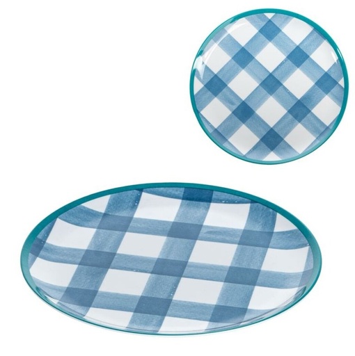 [99768] Plato de postre de melamina, vichy azul
