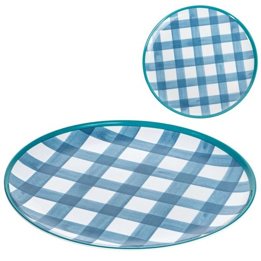 [99770] Plato llano de melamina, vichy azul