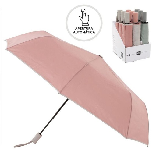 [99821] Paraguas plegable automático con fibra antiviento, 3 diseños surtidos