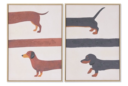 [99857] Cuadro de lienzo con perro salchicha, 2 diseños surtidos