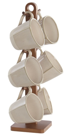 [99980] Mug de gres y acacia, beige (set de 6)