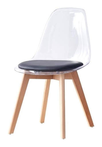 [100004] Silla de policarbonato y madera, tapizada, negra