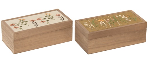 [100201] Caja de madera con flores, 2 diseños surtidos