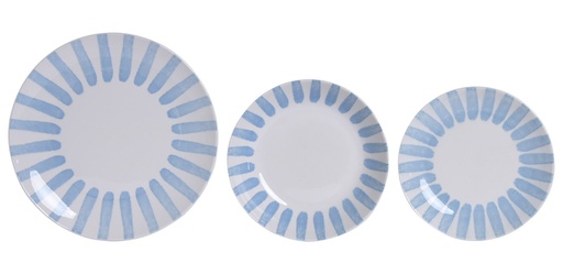 [100232] Vajilla de porcelana con rayas, azul (set de 18)
