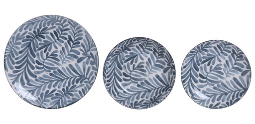 [100233] Vajilla de porcelana con hojas, azul (set de 18)