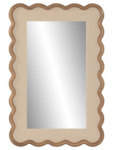 [100241] Espejo de lino y madera de hevea, natural