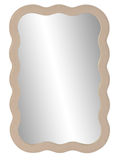 [100243] Espejo de lino y MDF, tapizado, beige