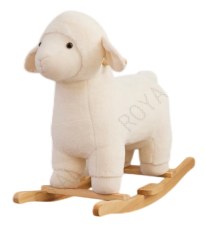 [100327] Mecedora de poliéster y madera con oveja, blanca